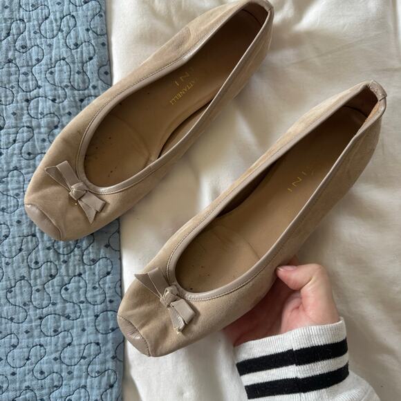 Jennifer Tattanelli Beige Tan Ballet Flats with Leather Toe and Bow Size 37 - Picture 2 of 11